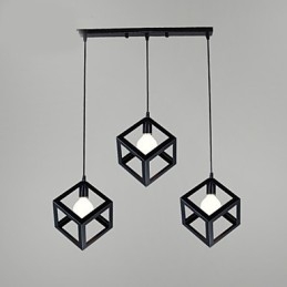 Lampada a sospensione mini retrò in metallo nero verniciato, 3 luci E26/E27