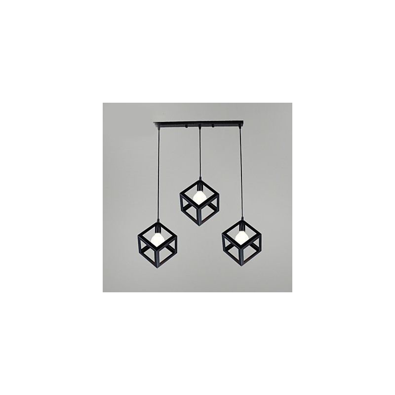 Lampada a sospensione mini retrò in metallo nero verniciato, 3 luci E26/E27