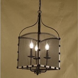 Lampadario a sospensione industriale retrò in ferro battuto con copertura a rete nera