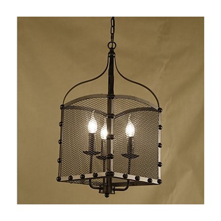 Lampadario a sospensione industriale retrò in ferro battuto con copertura a rete nera