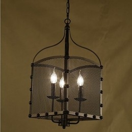 Lampadario a sospensione industriale retrò in ferro battuto con copertura a rete nera