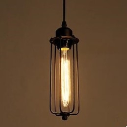Lampada a sospensione industriale retrò nordamericana nera in metallo