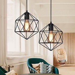 Lampadario a sospensione geometrico in ferro battuto e metallo, 1 lampadina E26/E27