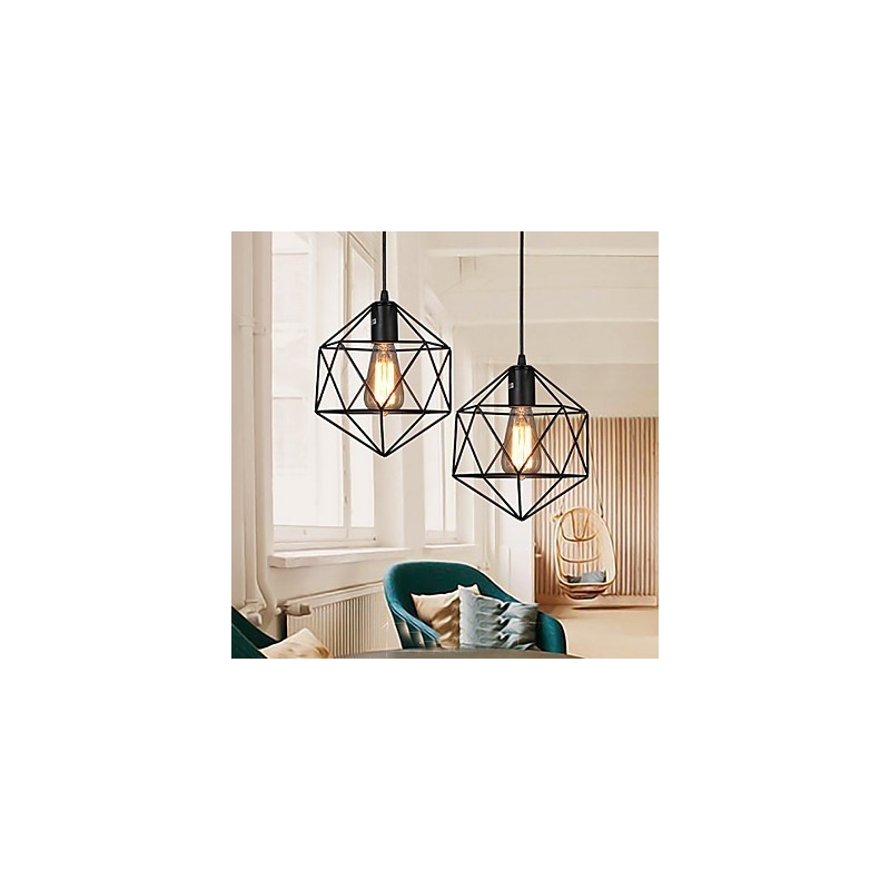 Lampadario a sospensione geometrico in ferro battuto e metallo, 1 lampadina E26/E27