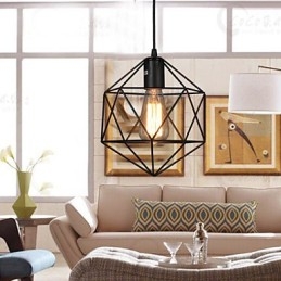 Lampadario a sospensione geometrico in ferro battuto e metallo, 1 lampadina E26/E27