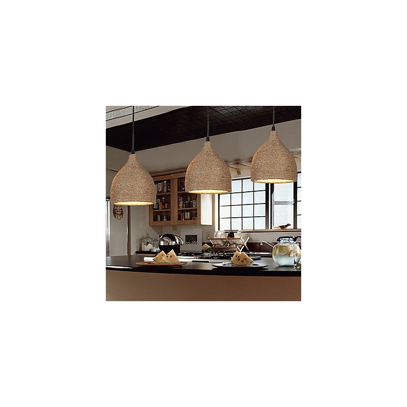 Country Lofts Lampada a sospensione a goccia piccola a testa singola in corda di canapa
