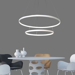 Lampada a sospensione LED moderna a due anelli bianca, 48 W