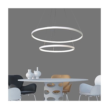 Lampada a sospensione LED moderna a due anelli bianca, 48 W