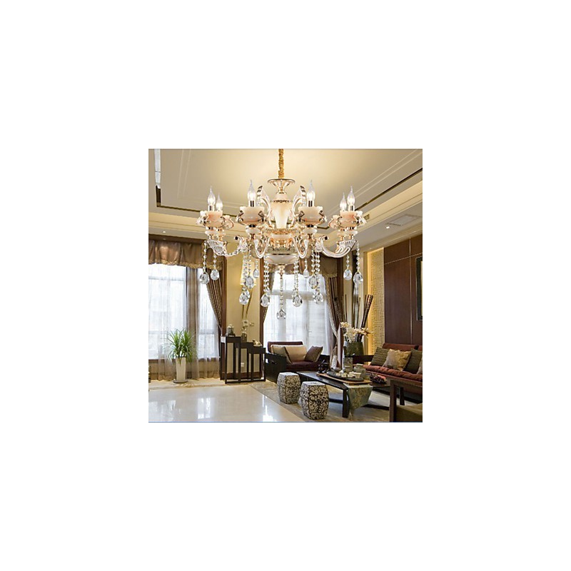 Lampadario classico europeo in lega di zinco e giada dorata