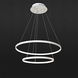 Lampada a sospensione LED moderna a due anelli bianca, 48 W