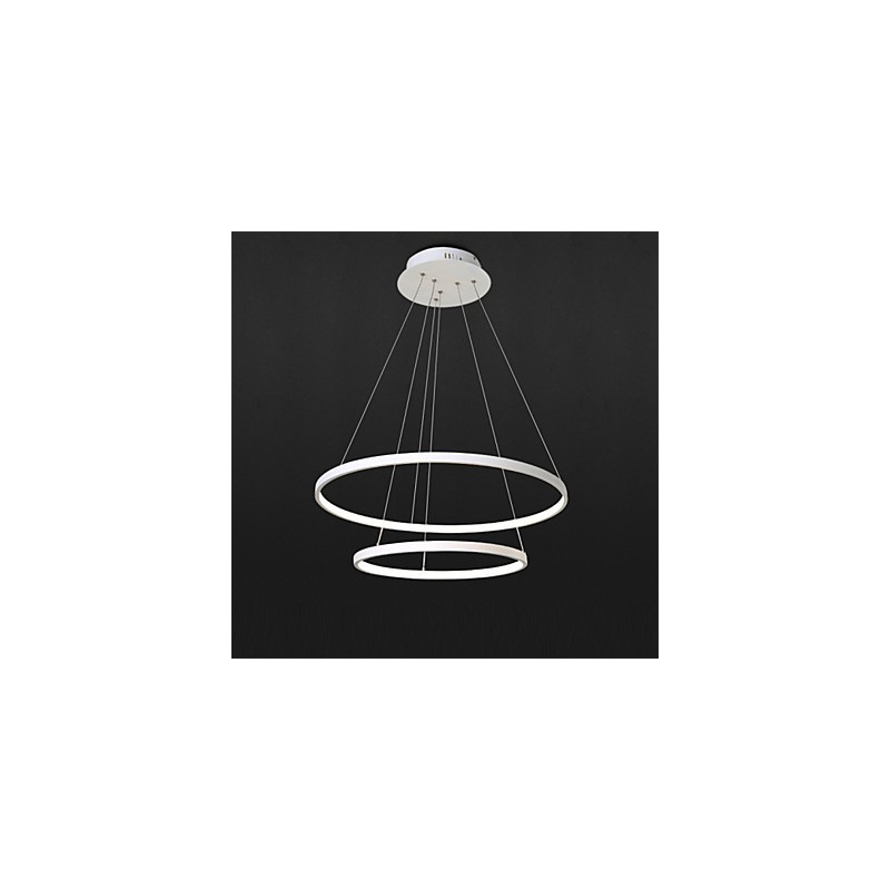 Lampada a sospensione LED moderna a due anelli bianca, 48 W