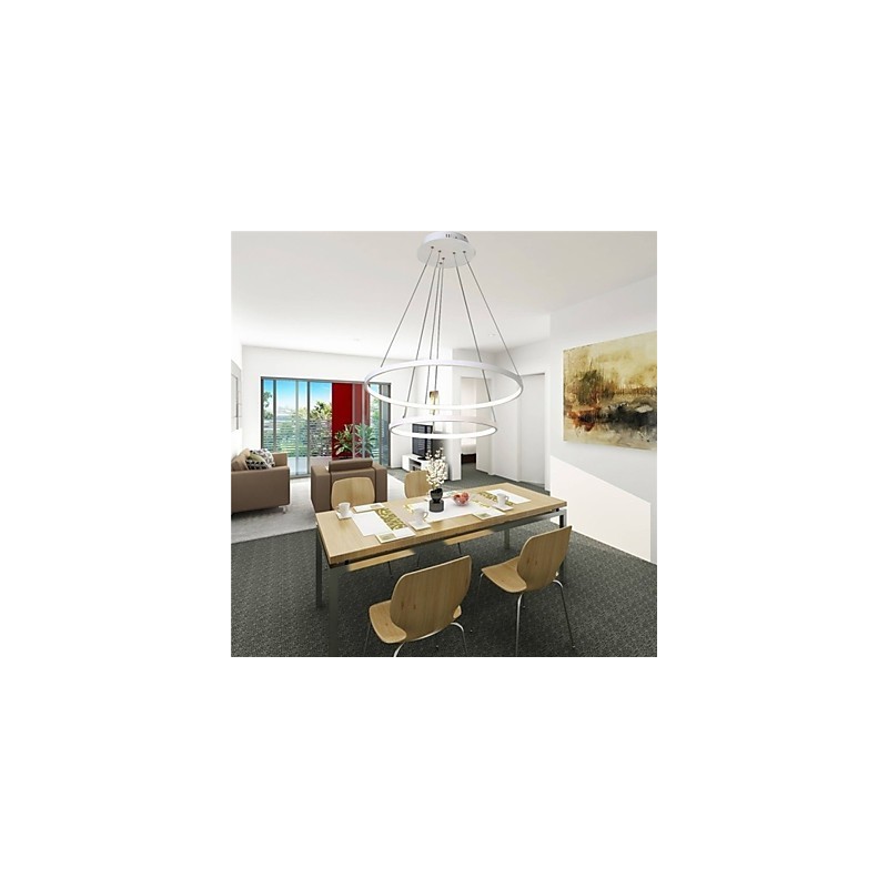 Lampada a sospensione LED moderna a due anelli bianca, 48 W