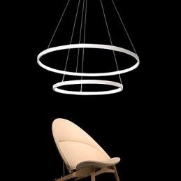 Lampada a sospensione LED moderna a due anelli bianca, 48 W