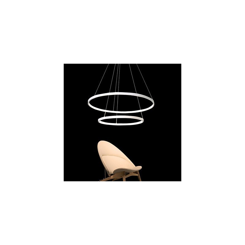 Lampada a sospensione LED moderna a due anelli bianca, 48 W