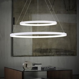Lampada a sospensione LED moderna a due anelli bianca, 48 W
