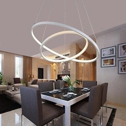 Lampada a sospensione LED moderna a due anelli bianca, 48 W