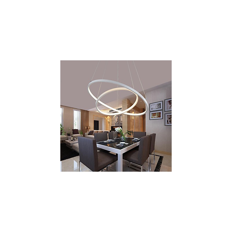 Lampada a sospensione LED moderna a due anelli bianca, 48 W