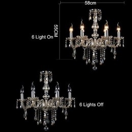 Lampadario in cristallo K9 6 luci cognac cromato
