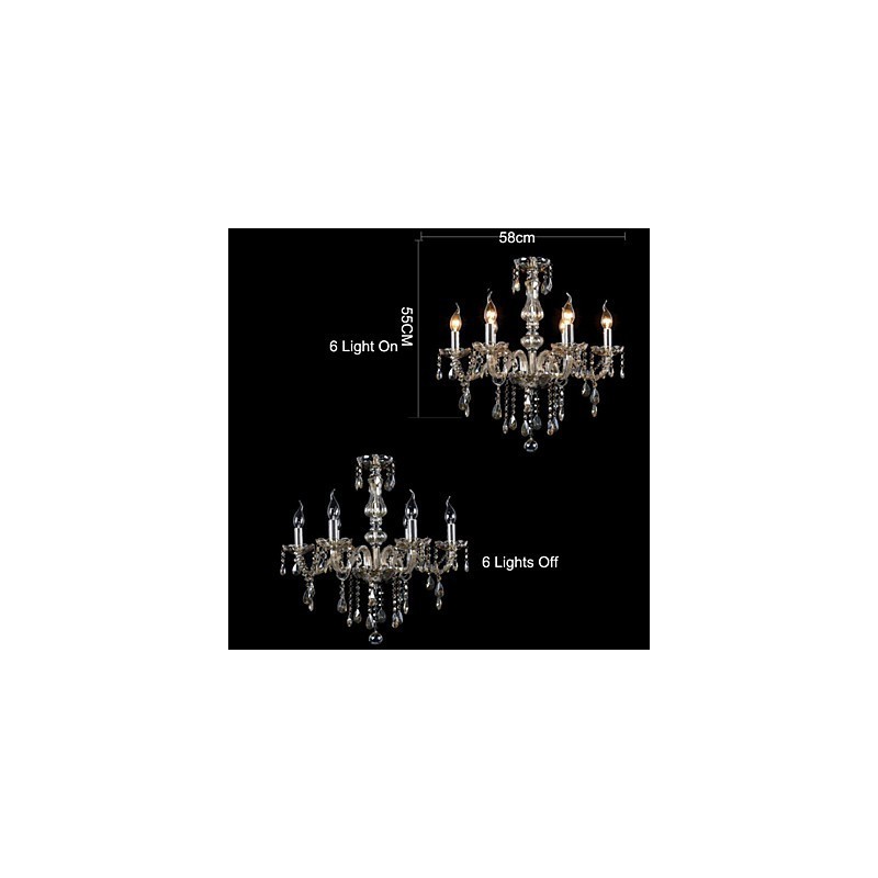 Lampadario in cristallo K9 6 luci cognac cromato