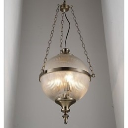 Lampadario a sospensione in ferro e bronzo con paralume in vetro trasparente