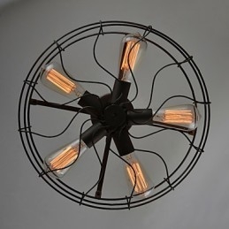 Lampada da soffitto a ventilatore retrò europea industriale, montaggio a filo, nera
