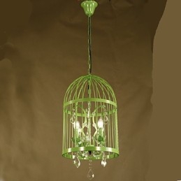 Lampadario a sospensione vintage in cristallo con gabbia in ferro per scale