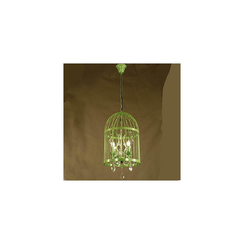 Lampadario a sospensione vintage in cristallo con gabbia in ferro per scale