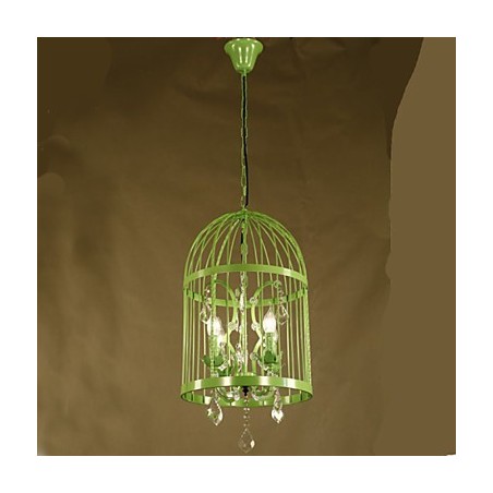 Lampadario a sospensione vintage in cristallo con gabbia in ferro per scale