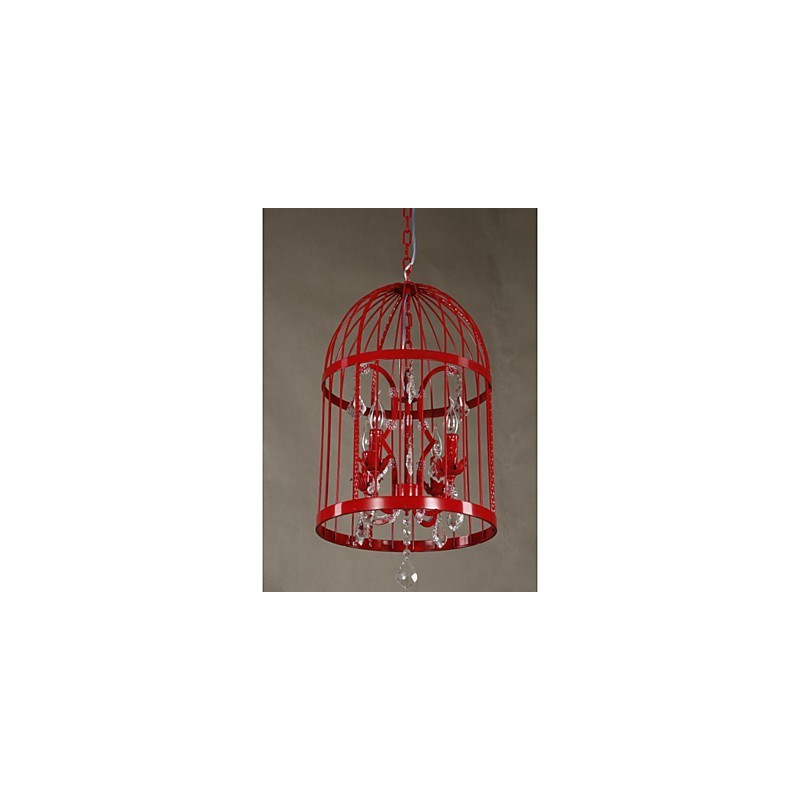 Lampadario a sospensione vintage in cristallo con gabbia in ferro per scale