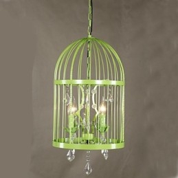 Lampadario a sospensione vintage in cristallo con gabbia in ferro per scale