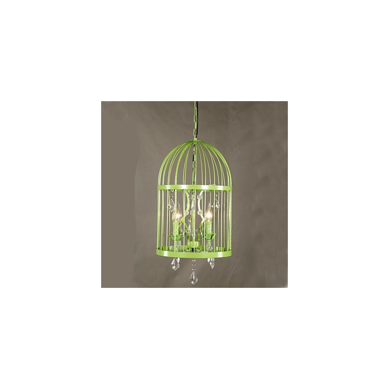 Lampadario a sospensione vintage in cristallo con gabbia in ferro per scale