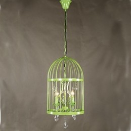 Lampadario a sospensione vintage in cristallo con gabbia in ferro per scale