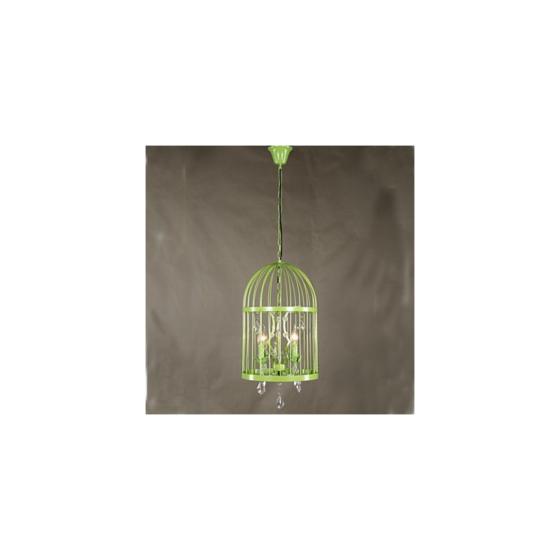 Lampadario a sospensione vintage in cristallo con gabbia in ferro per scale