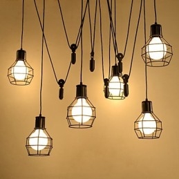 Lampada a sospensione country in metallo nero a 6 luci