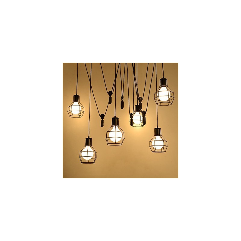 Lampada a sospensione country in metallo nero a 6 luci