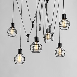 Lampada a sospensione country in metallo nero a 6 luci