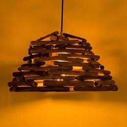 Lampada a sospensione retrò in legno/bambù, 1 lampadina E26/E27, regolabile, 330 x 330 x 220 mm