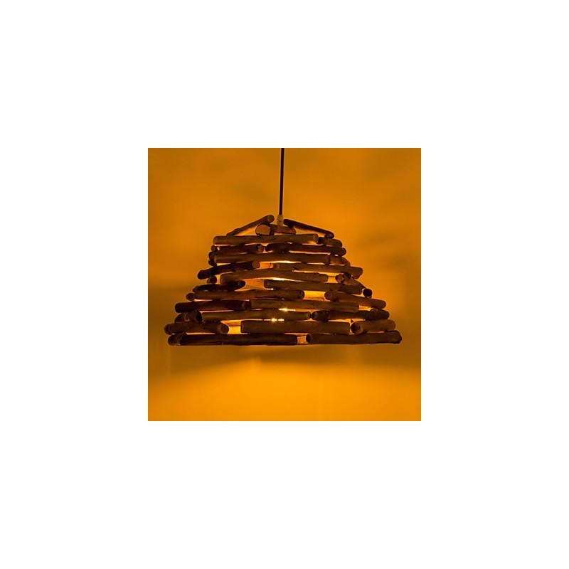 Lampada a sospensione retrò in legno/bambù, 1 lampadina E26/E27, regolabile, 330 x 330 x 220 mm