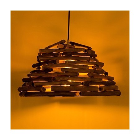 Lampada a sospensione retrò in legno/bambù, 1 lampadina E26/E27, regolabile, 330 x 330 x 220 mm