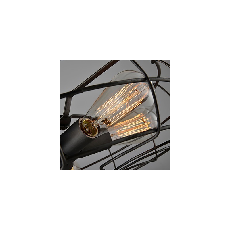 Lampada da soffitto a ventilatore retrò europea industriale, montaggio a filo, nera