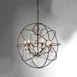 Lampadario vintage in metallo e cristallo dipinto, 2 luci E12/E14