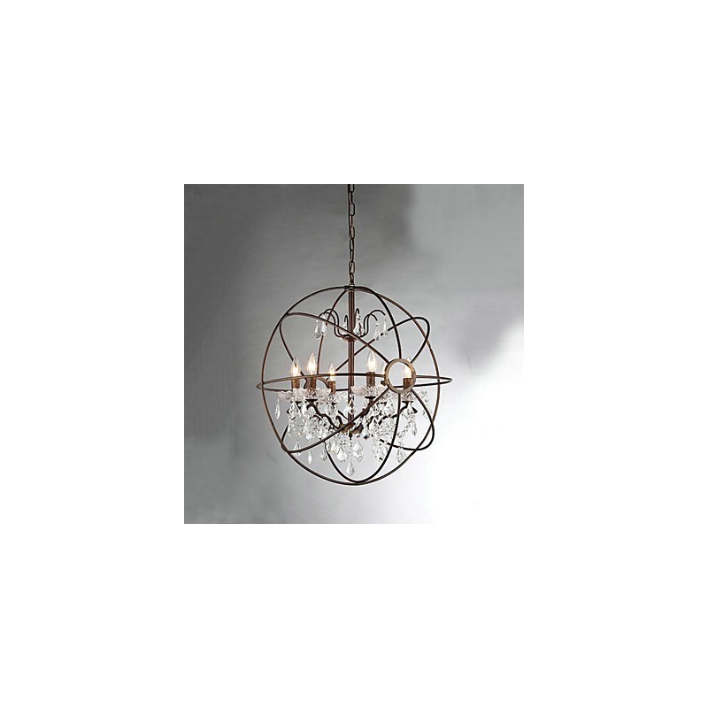 Lampadario vintage in metallo e cristallo dipinto, 2 luci E12/E14