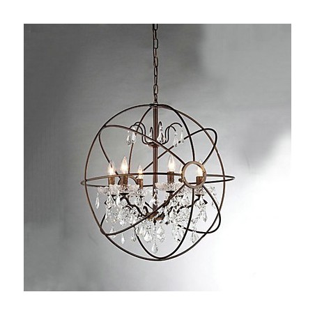 Lampadario vintage in metallo e cristallo dipinto, 2 luci E12/E14