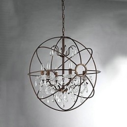 Lampadario vintage in metallo e cristallo dipinto, 2 luci E12/E14