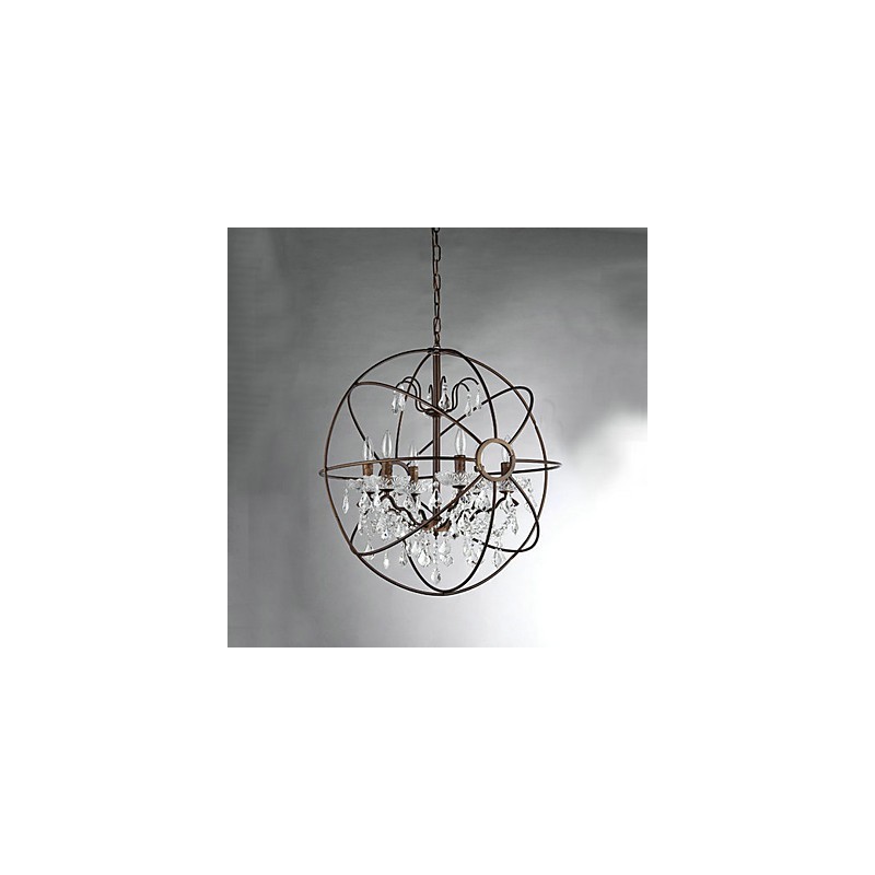 Lampadario vintage in metallo e cristallo dipinto, 2 luci E12/E14