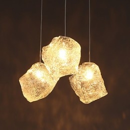 Lampadario a sospensione in vetro artistico contemporaneo effetto cristallo di ghiaccio, forme irregolari