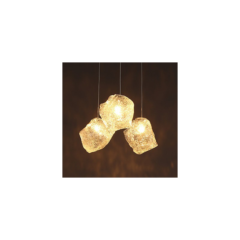 Lampadario a sospensione in vetro artistico contemporaneo effetto cristallo di ghiaccio, forme irregolari