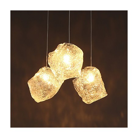 Lampadario a sospensione in vetro artistico contemporaneo effetto cristallo di ghiaccio, forme irregolari