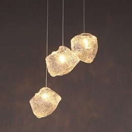 Lampadario a sospensione in vetro artistico contemporaneo effetto cristallo di ghiaccio, forme irregolari