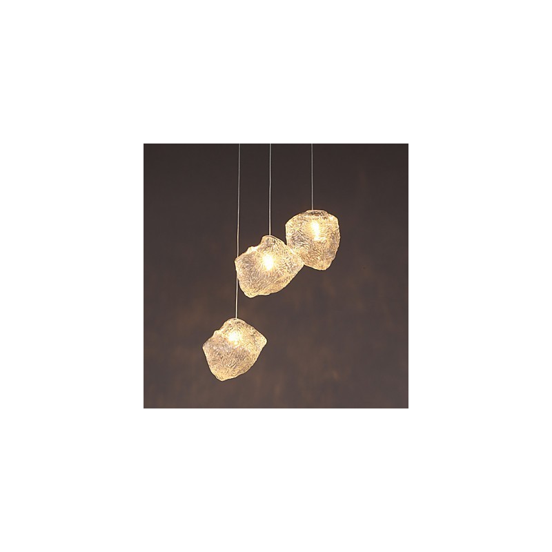 Lampadario a sospensione in vetro artistico contemporaneo effetto cristallo di ghiaccio, forme irregolari